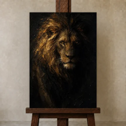 Nocturne King Lion Wall Art Canvas Print shown in Studio Easel