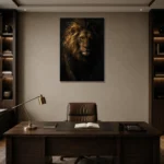 Nocturne King Lion Wall Art Canvas Print displayed in a contemporary gallery-inspired room