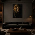 Nocturne King Lion Wall Art Canvas Print shown in a warm modern interior