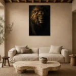 Nocturne King Lion Wall Art Canvas Print presented in a sophisticated home setting