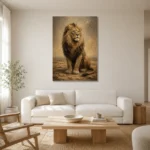 Seated Sovereign Lion Wall Art Canvas Print styled in a refined neutral interior