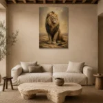 Seated Sovereign Lion Wall Art Canvas Print presented in a sophisticated home setting