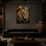Gilded Mane Lion Wall Art Canvas Print shown in a warm modern interior