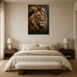 Gilded Mane Lion Wall Art Canvas Print showcased in an elegant minimalist interior