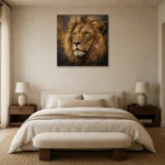 Amber Sentinel Lion Wall Art Canvas Print showcased in an elegant minimalist interior