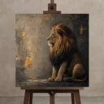 Profile Sentinel Lion Wall Art Canvas Print displayed on a studio easel