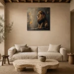 Profile Sentinel Lion Wall Art Canvas Print presented in a sophisticated home setting