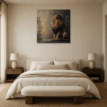 Profile Sentinel Lion Wall Art Canvas Print showcased in an elegant minimalist interior