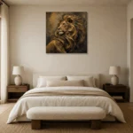 Golden Tempest Lion Wall Art Canvas Print showcased in an elegant minimalist interior