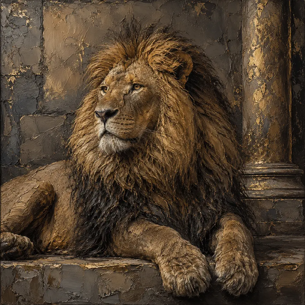 Stone Throne Lion Wall Art Canvas Print