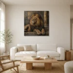Stone Throne Lion Wall Art Canvas Print styled in a refined neutral interior