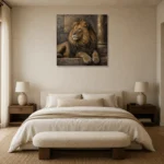 Stone Throne Lion Wall Art Canvas Print showcased in an elegant minimalist interior