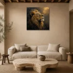 Ascendant Gaze Lion Wall Art Canvas Print presented in a sophisticated home setting