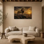 Sunset Monarch Lion Wall Art Canvas Print presented in a sophisticated home setting