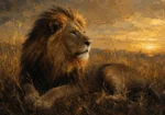 Golden Horizon Lion Wall Art Canvas Print