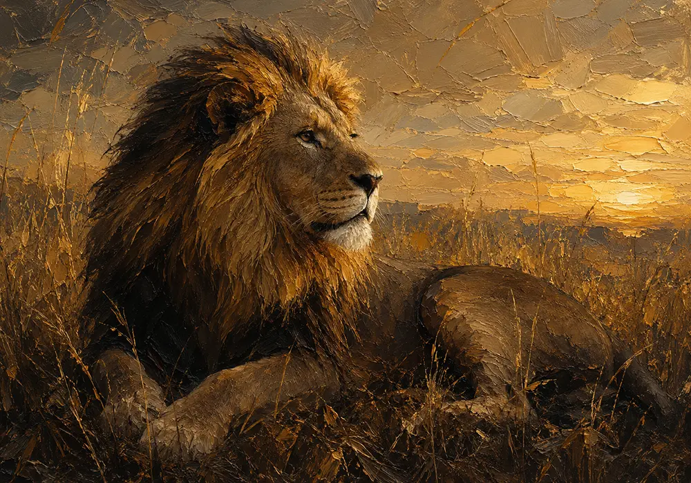 Golden Horizon Lion Wall Art Canvas Print