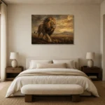 Roaming Sovereign Lion Wall Art Canvas Print showcased in an elegant minimalist interior