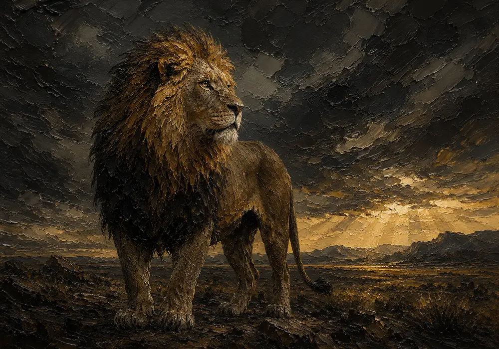 Stormlit Sovereign Lion Wall Art Canvas Print