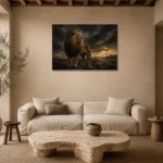 Stormlit Sovereign Lion Wall Art Canvas Print presented in a sophisticated home setting