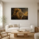 Ember Horizon Lion Wall Art Canvas Print styled in a refined neutral interior