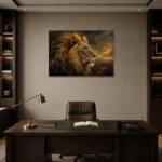 Ember Horizon Lion Wall Art Canvas Print displayed in a contemporary gallery-inspired room