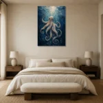 Deep Ocean Octopus Sea Life Wall Art Canvas Print showcased in an elegant minimalist interior