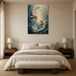 Twin Koi Fish Sea Life Wall Art Canvas Print showcased in an elegant minimalist interior