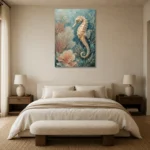 Coastal Seahorse Sea Life Wall Art Canvas Print showcased in an elegant minimalist interior