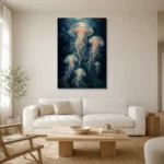 Luminous Jellyfish Sea Life Wall Art Canvas Print styled in a refined neutral interior