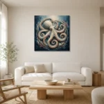 Ivory Octopus Sea Life Wall Art Canvas Print styled in a refined neutral interior