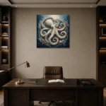 Ivory Octopus Sea Life Wall Art Canvas Print displayed in a contemporary gallery-inspired room