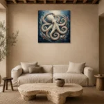 Ivory Octopus Sea Life Wall Art Canvas Print presented in a sophisticated home setting