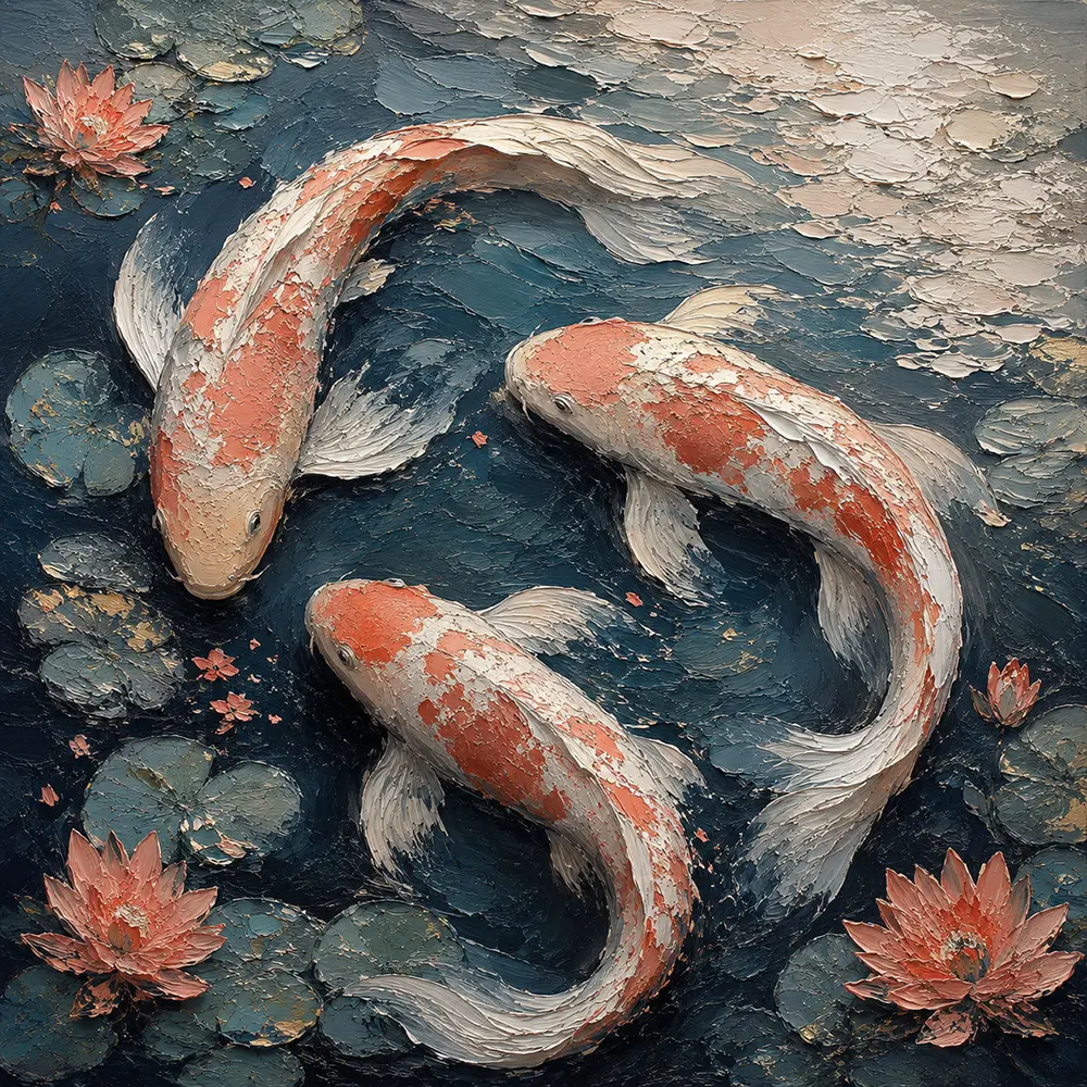 Three Koi Fish Sea Life Wall Art Canvas Print