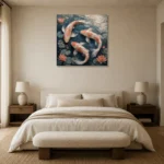 Three Koi Fish Sea Life Wall Art Canvas Print showcased in an elegant minimalist interior