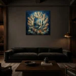 Tropical Reef Fish Sea Life Wall Art Canvas Print shown in a warm modern interior
