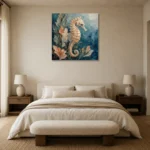 Coral Garden Seahorse Sea Life Wall Art Canvas Print showcased in an elegant minimalist interior