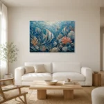 Coral Reef Angelfish Sea Life Wall Art Canvas Print styled in a refined neutral interior