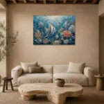 Coral Reef Angelfish Sea Life Wall Art Canvas Print presented in a sophisticated home setting
