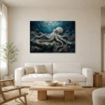 Seabed Octopus Sea Life Wall Art Canvas Print styled in a refined neutral interior