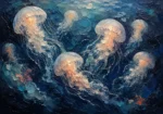 Drifting Jellyfish Sea Life Wall Art Canvas Print
