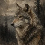 Moonlit Wolf Wildlife Portrait Wall Art Canvas Print