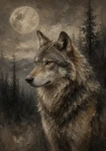 Moonlit Wolf Wildlife Portrait Wall Art Canvas Print