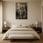 Moonlit Wolf Wildlife Portrait Wall Art Canvas Print showcased in an elegant minimalist interior