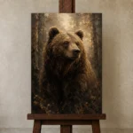 Golden Bear Wildlife Portrait Wall Art Canvas Print displayed on a studio easel
