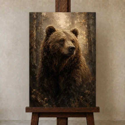 Golden Bear Wildlife Portrait Wall Art Canvas Print shown in Studio Easel