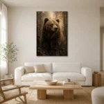 Golden Bear Wildlife Portrait Wall Art Canvas Print styled in a refined neutral interior