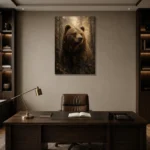 Golden Bear Wildlife Portrait Wall Art Canvas Print displayed in a contemporary gallery-inspired room