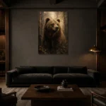 Golden Bear Wildlife Portrait Wall Art Canvas Print shown in a warm modern interior