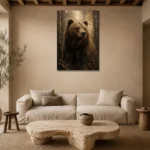 Golden Bear Wildlife Portrait Wall Art Canvas Print presented in a sophisticated home setting