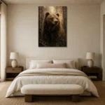 Golden Bear Wildlife Portrait Wall Art Canvas Print showcased in an elegant minimalist interior